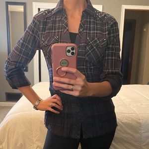 Ombré Destructed Plaid Shirt